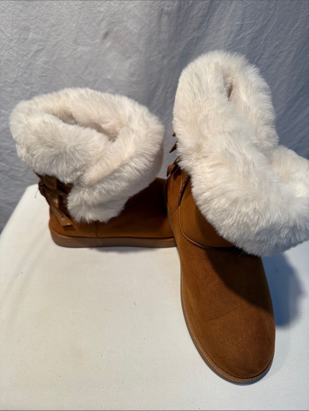 Juicy Couture Tan Faux-Fur Cuff Winter Ankle Boots